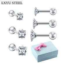 3 пар/кор. 3/4/5 мм квадратный винт серьги-гвоздики с кубическим цирконием Нержавеющая сталь CZ серьги-гвоздики пирсинг ювелирные изделия Серьга из хирургической стали