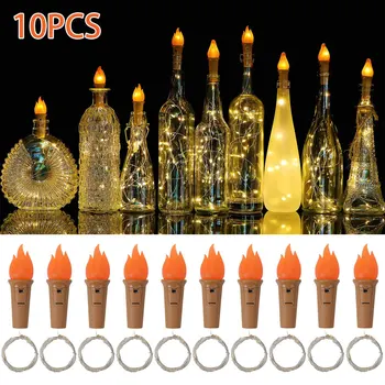 

10pcs 2M 20LED Flame Light Candle String Light Wine Bottle Mini Flame Cork Lamp Holiday Light for Christmas Home Wedding Decor