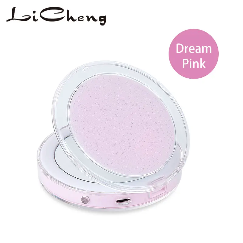 

Licheng Cosmetic Mini LED Makeup Mirror with Light Rechargeable Hand Compact 3X Magnifying Make-up Folding Beauty Mirror