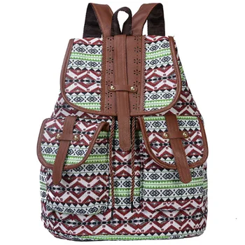 

JHD-Vintage Printing Canvas Women Bag Travel Drawstring Shoulder Bag Bohemian Style Bag
