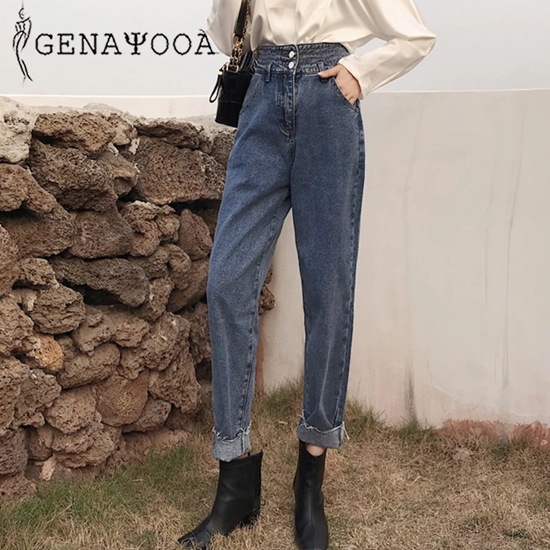 

Genayooa Vingate High Waist Jeans Woman Looes Boyfriend Jeans For Women Streetwear Demin Harem Pants With Pocket