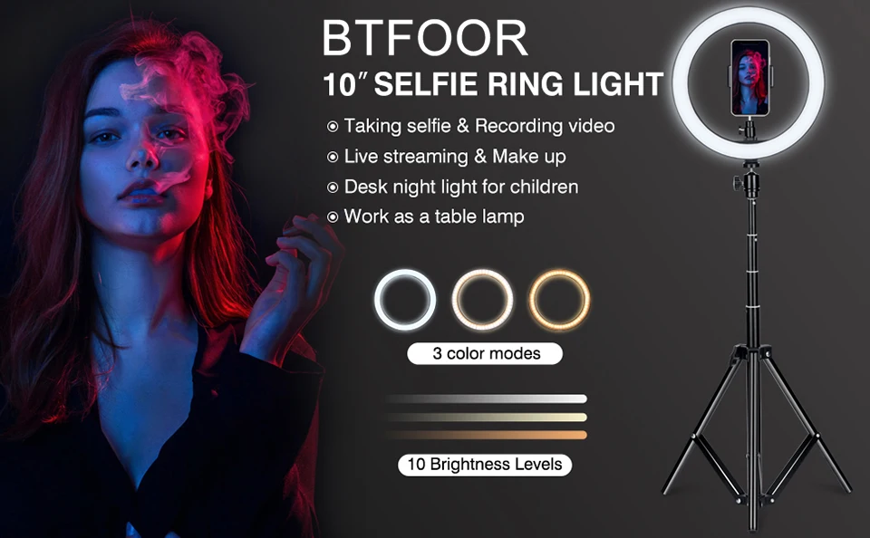 Photo Ringlight Led Selfie 26cm Ring Light Phone Bluetooth Remote Lamp Photography