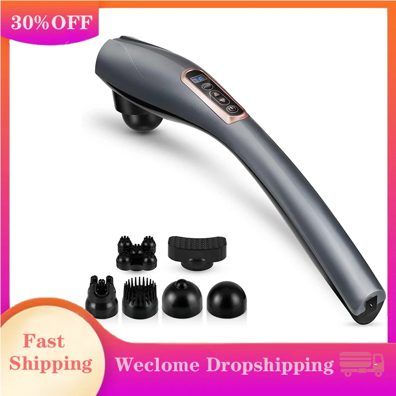 Handheld Back Massager 6 Interchangeable Nodes Cordless Massager Deep Tissue Massage for Back Muscle Foot Neck Massager