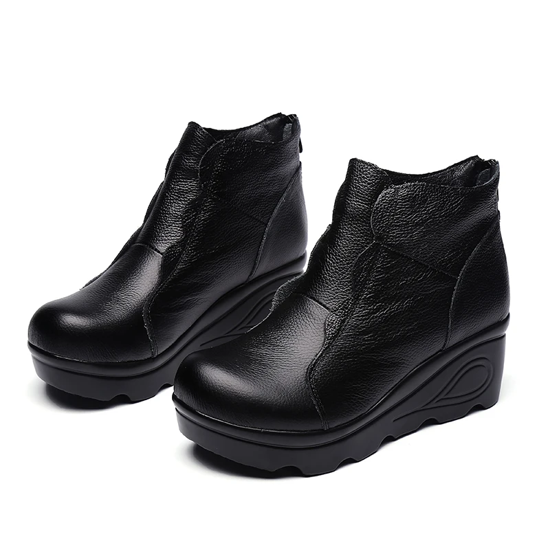 inside Plush Black Xiuteng Platform Zipper Ankle Winter Shoes Women Boots High Quality Height Increasing Ladies Shoes Cow Lerther Down Fashion Boot - Цвет: inside Plush Black