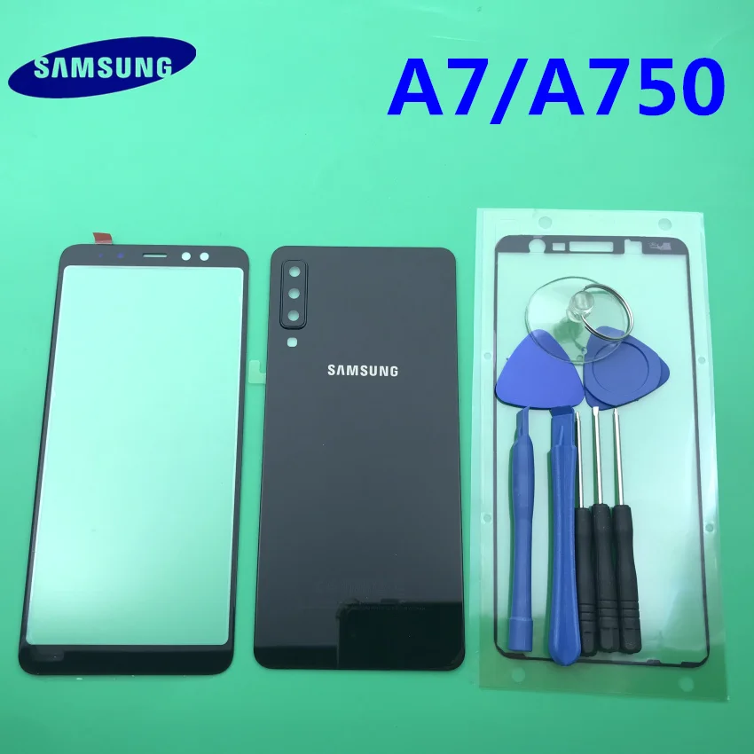 Передний экран стекло объектив для samsung Galaxy A7 A750 SM-A750F задняя крышка батарейного отсека задняя крышка корпус с клеем