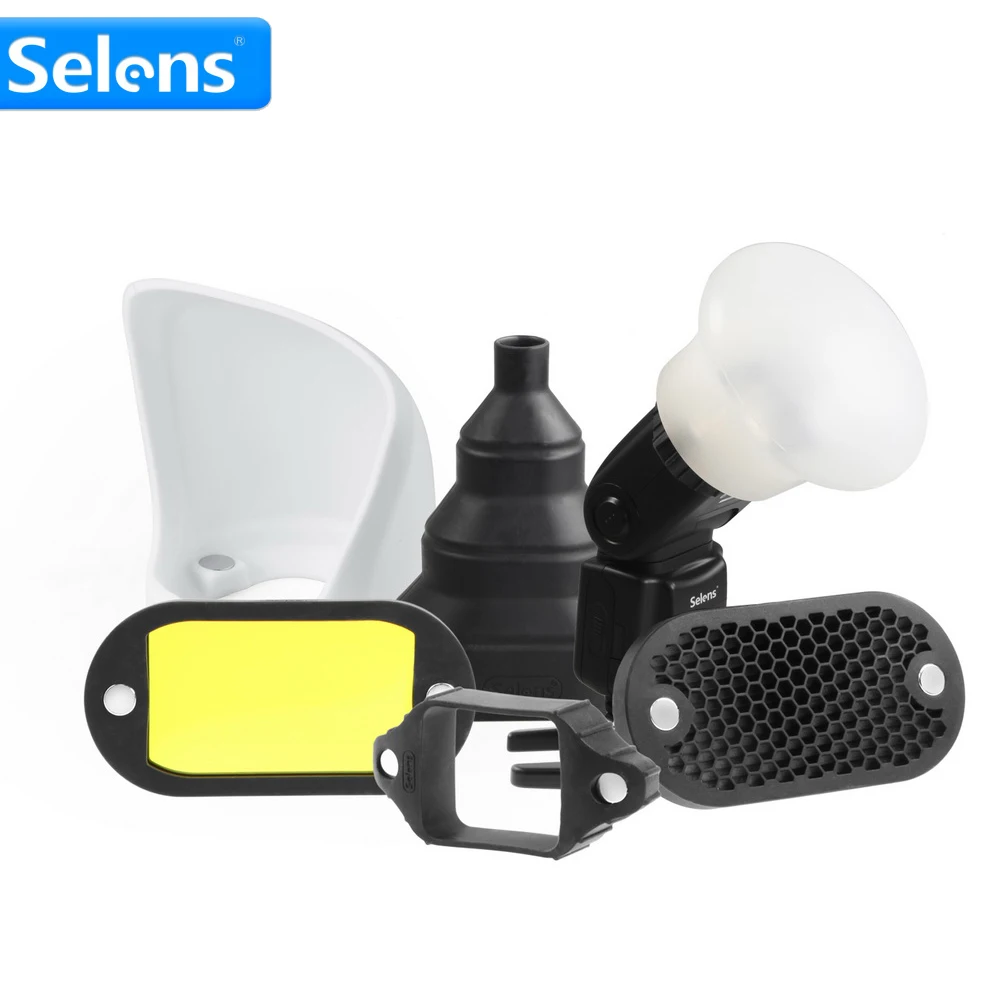 Selens Magnetic Flash Accessories Kit 7 Filtri Colorati Griglie A Nido D'Ape Sfera Bounce Snoot Grip Lighting Modifier Per Speedlite