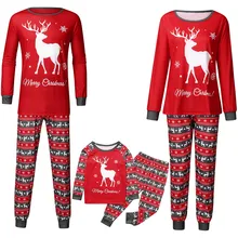 Рождественские пижамы для всей семьи, комплект для детей, папы, мамы, ребенка, топ с принтом оленя+ штаны, рождественские Семейные комплекты, одежда, пижамы