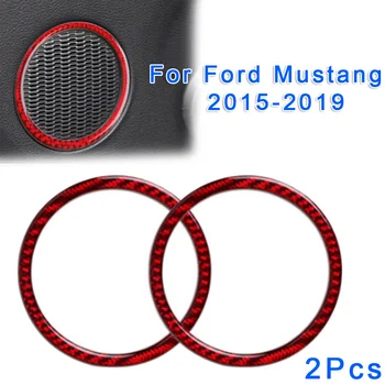 

For Ford Mustang 2015-2019 Door Speaker Panel Cover Carbon Fiber Red 2Pcs set Stickers