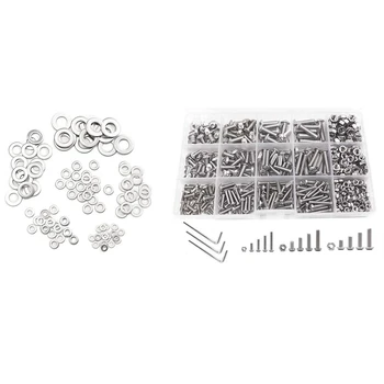 

BMBY-500 Pcs M3 M4 M5 Stainless Steel Button Head Hex Socket Head Cap Bolts Screws & 105Pcs 304 Flat Stainless Steel Washers