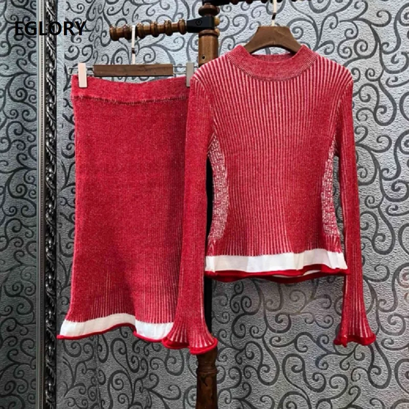 2019 Herfst Winter Mode Wollen Trui Sets Hoge Kwaliteit Vrouwen Kleur Blok Patchwork Lange Mouwen Truien + Midi Rok Set blauw 2019 Herfst Winter Mode Wollen Trui Sets Hoge Kwaliteit Vrouwen Kleur Blok Patchwork Lange Mouwen Truien + Midi Rok Set blauw