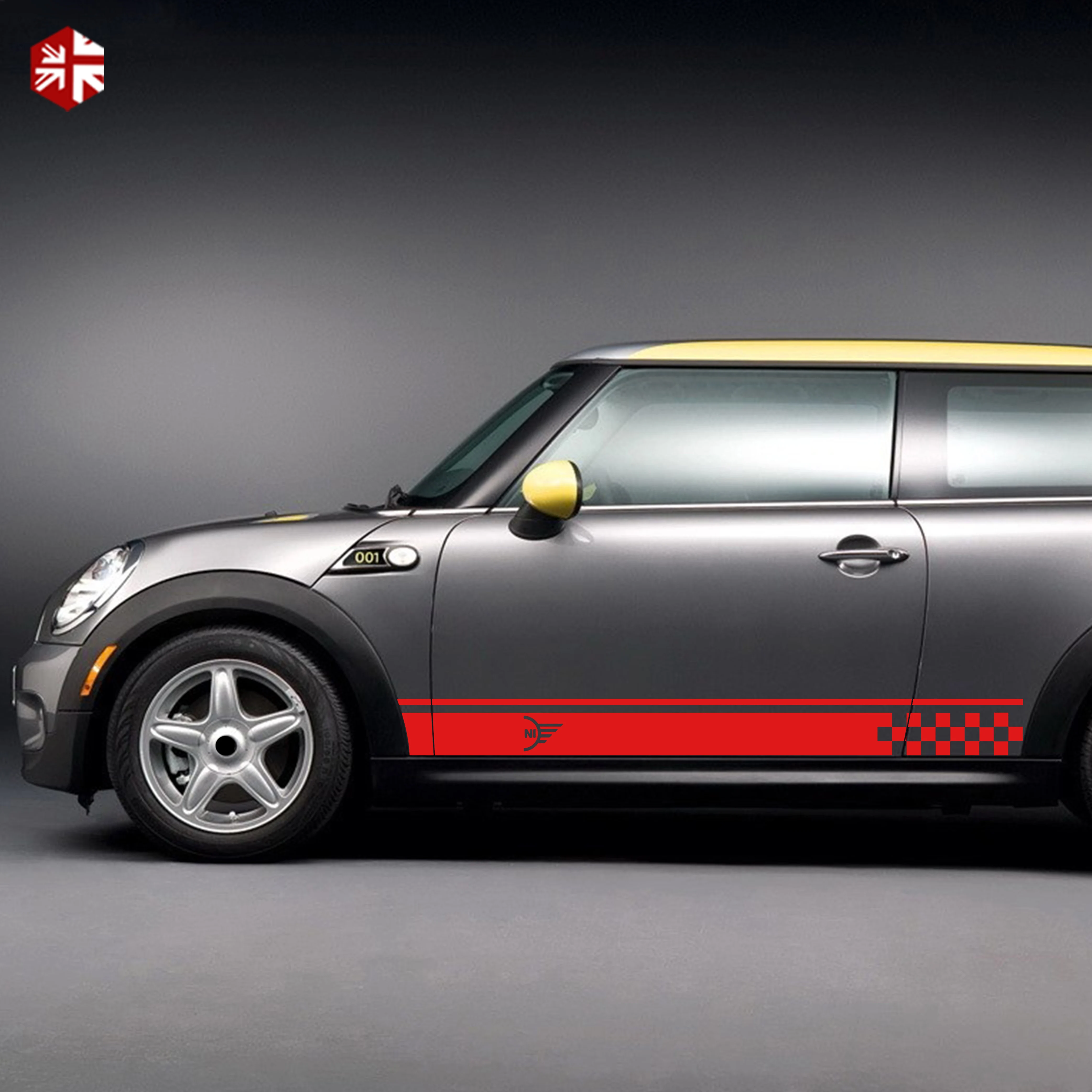 2 Pcs Car Styling MINI Logo Car Door Side Stripes Skirt Sticker Body Graphics Decal For MINI Cooper S R56 Decal JCW Accessories