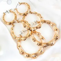 Statement Sliver/Gold Color Big Bamboo Circle Hoop Earrings For Women Hip Hop Large Celebrity Basketball Wives Earrings Hoops 1