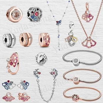 

2020 Summer Crown Letter O Beaded Pendant Blue Pink Fan Earrings Y-shaped Necklace Fit Original Charm Bracelet