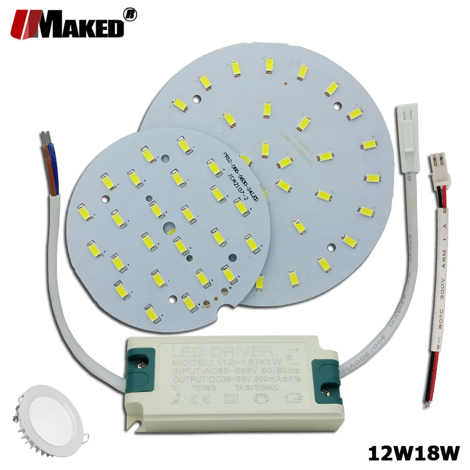 Светодиодный PCB + драйвер 1/5 комплектов 12 Вт 18 светодиодный светильник SMD5730 с