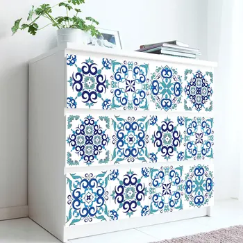 

Blue Flowers Pattern Crystal Hard Tiles Ceramics Wall Sticker Kitchen Wardrobe Decoration Art Mural Peel & Stick PVC Wall Decals