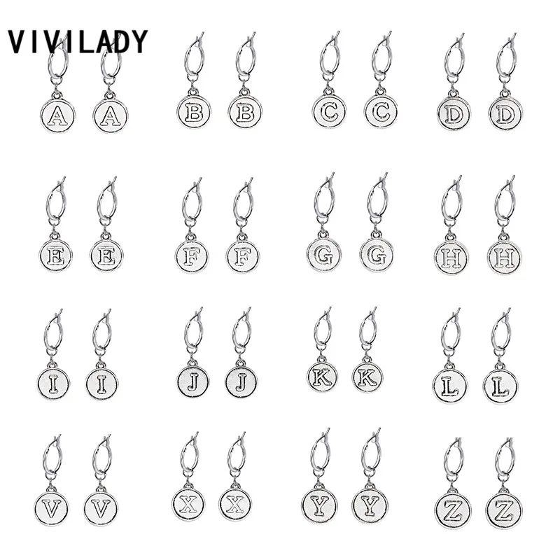 VIVILADY круглые серьги-кольца с буквой от A до Z женские и мужские шикарные ювелирные