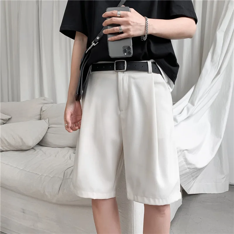 Summer Men's Shorts Straight Fit Knee-Length Short Suit Pant Solid Beige Black Summer Clothing Student Thin Casual Shorts Man 3