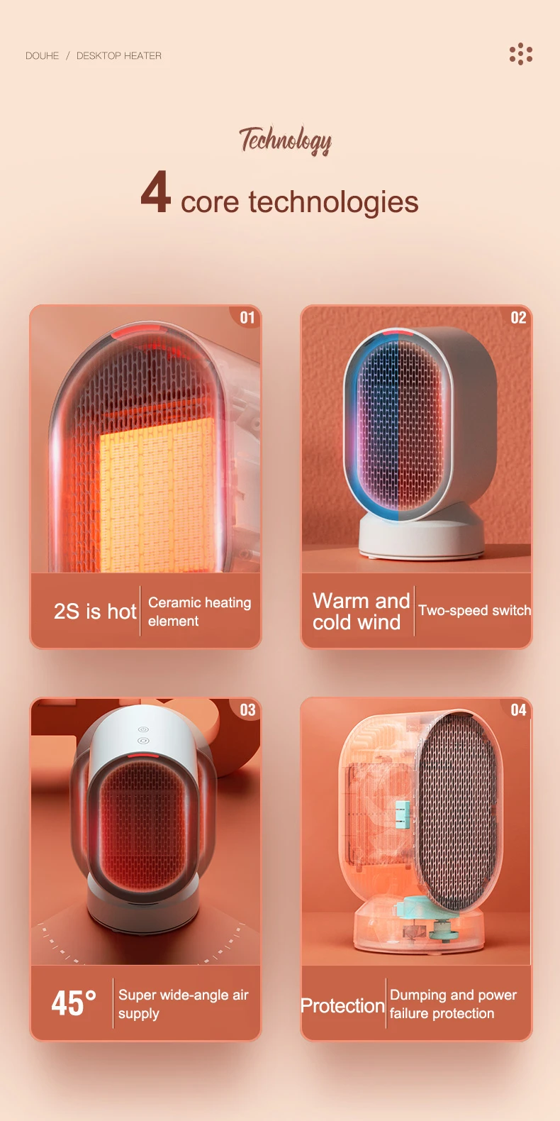 Xiaomi DOUHE 600W Warmer Electric Heaters Portable Fan 5