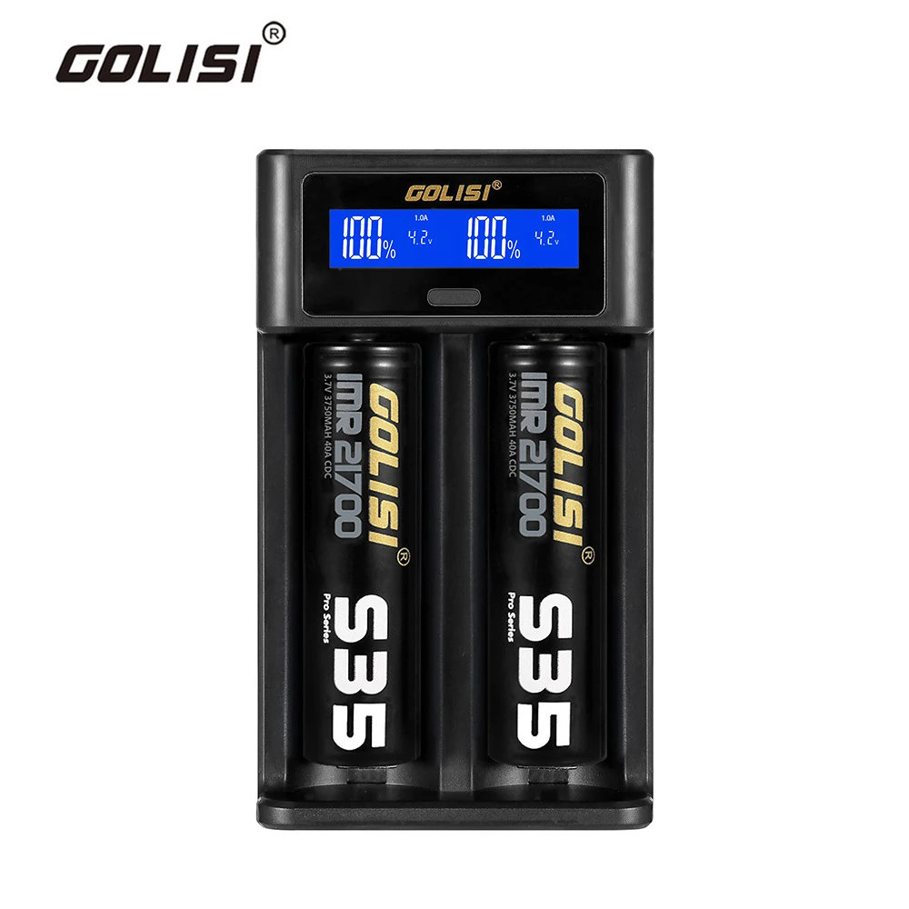 Golisi i2 2.0A Смарт ЖК-зарядное устройство для быстрой зарядки для 18650 21700 литий-ионная Ni-MH Ni-Cd AA AAA аккумуляторная батарея