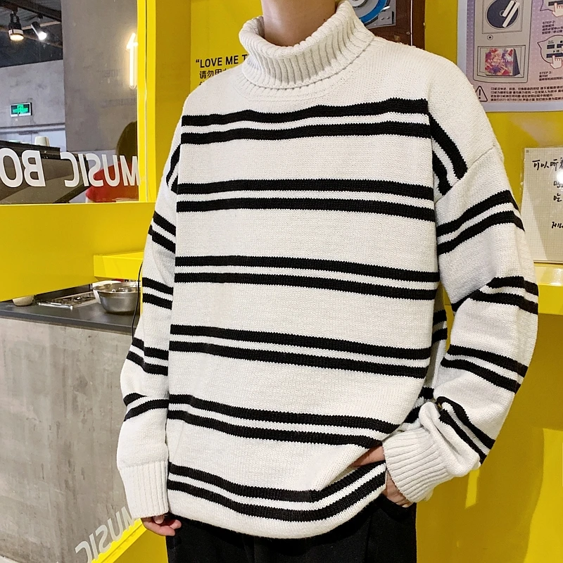 UYUK Autumn And Winter Loose Casual Trend High Collar College Wind Stripe Stitching Knit Sweater Hombre Clothes Man UYUK Autumn And Winter Loose Casual Trend High Collar College Wind Stripe Stitching Knit Sweater Hombre Clothes Man