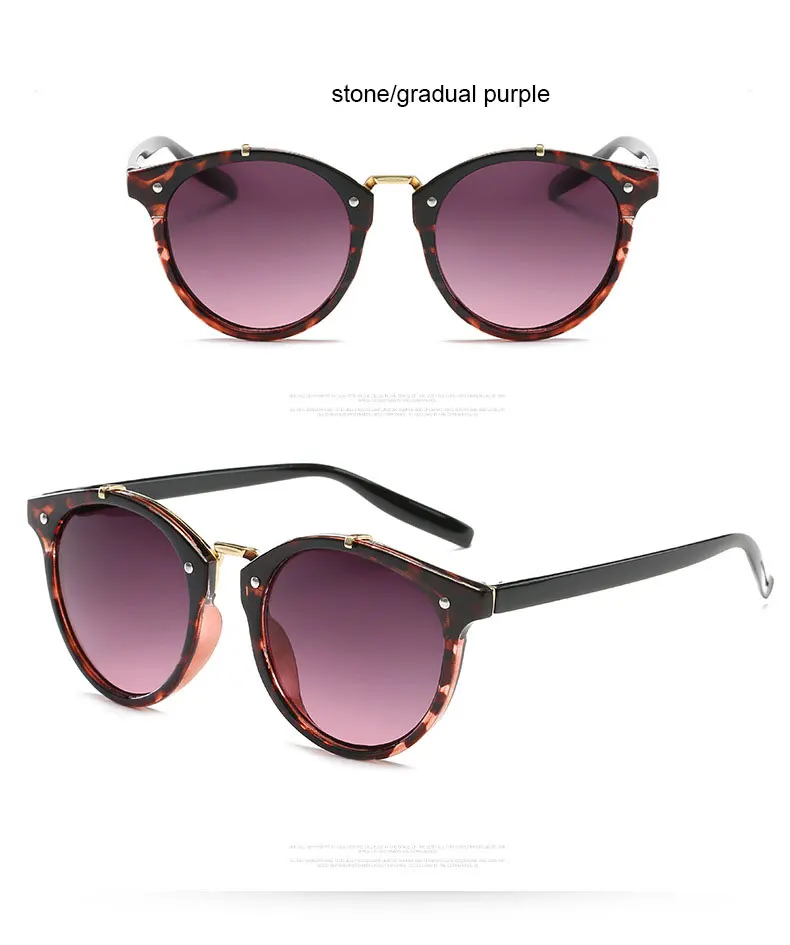 Винтажные Круглые Солнцезащитные очки с заклепками для женщин и мужчин, брендовые дизайнерские очки UV400, градиентные женские роскошные элегантные солнцезащитные очки кошачий глаз