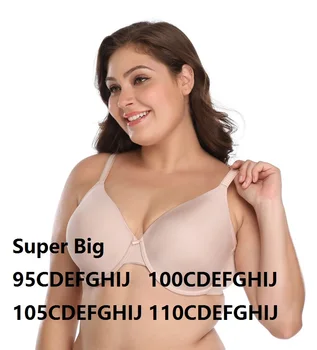 

Super Large Women Bra Big Cup Plus Size 95-110 CDEFGHIJ Black Khaki Cotton Bra Basic Underwear Underwired Bra