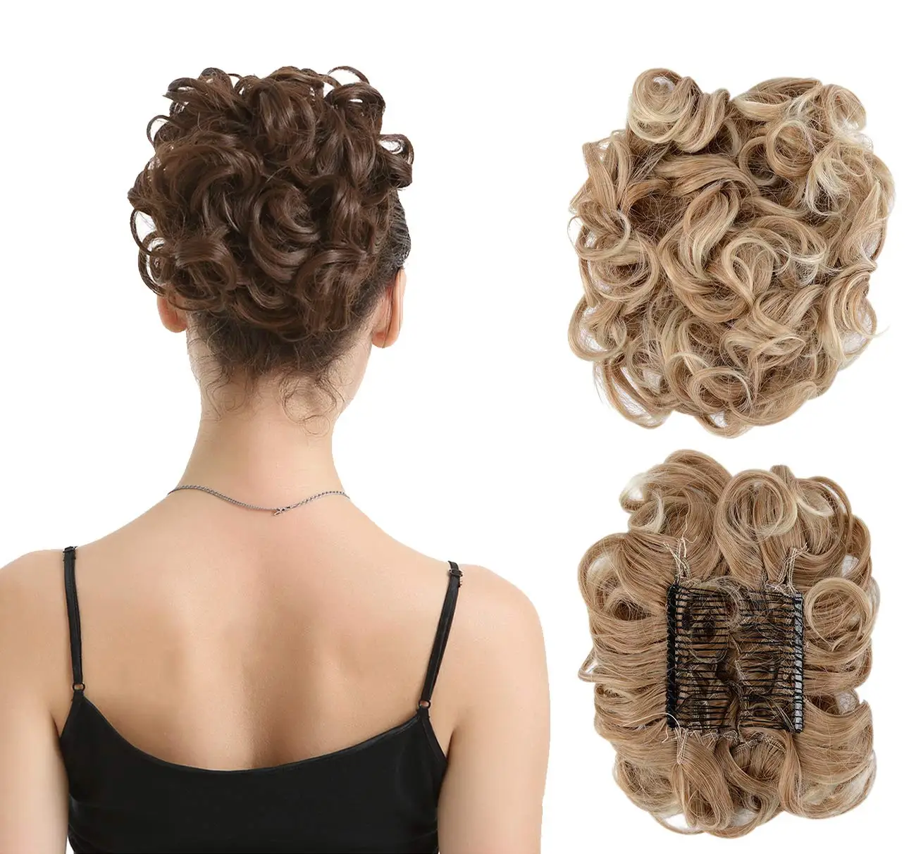 Synthetic Curly Elastic Band Chignon Plastic Comb Clips in Hair Extension Hair Bun Updo Cover Hairpieces Hair Accessories