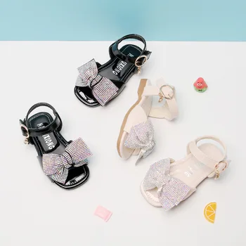 

Patent Leather Girl's Sandals 2020 New Fashion 1-3y Summer Children's Bow Flats Little Girl Shoes Girls Sandals