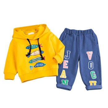 

Autumn Baby Boys Long Sleeve Cartoon Hoodie Sweatshirt Tops+Denim Pants Trouser Costume Set