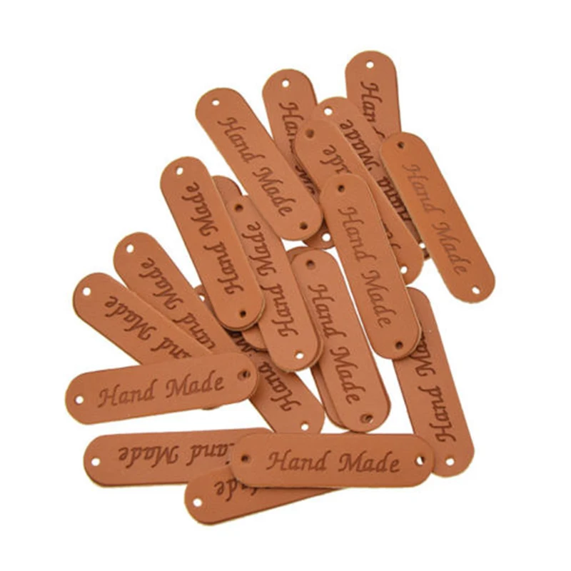 

20Pcs Handmade Label Tags Clothing Sewing Craft Patch Retro PU Leather Hand Made 1.2x4.5cm