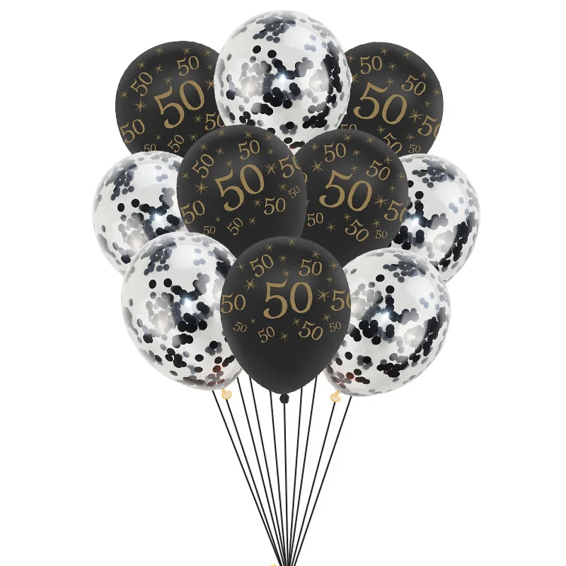 10pcs Black 50 Золотой черный латексный шар баннер с цифрами С Днем Рождения флаг анниверсары 18 25 30 40 50 60 лет шарики в форме цифр Globos - Цвет: 10pcs Black 50