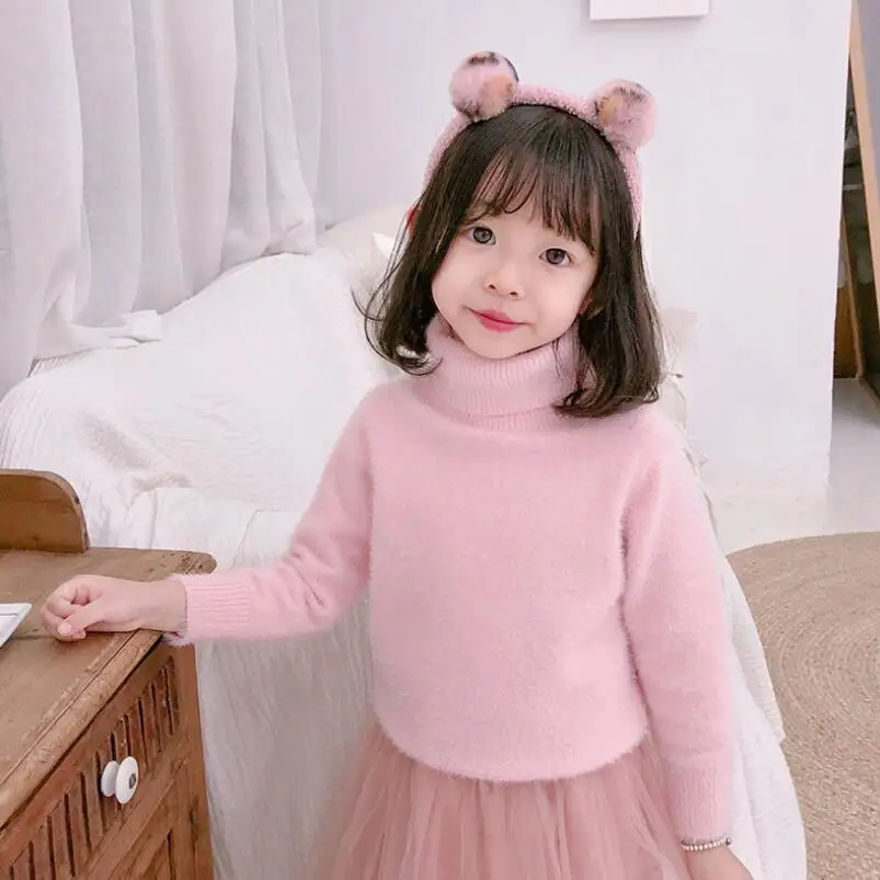 Осень-зима теплая одежда с длинными рукавами для маленьких мальчиков и девочек Свитер с воротником вязаный детский пуловер, Свитера для детей, для малышей, одежда JW5024 - Цвет: pink toddler tops