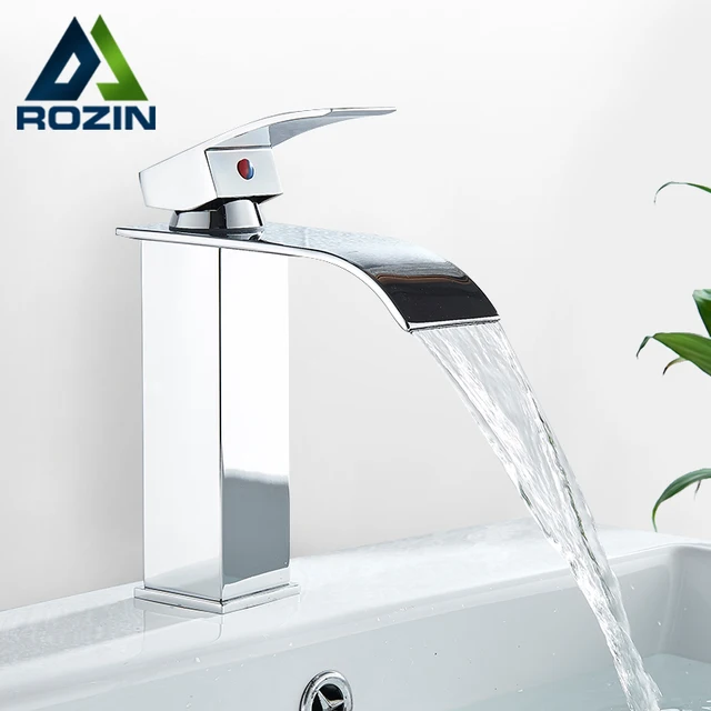 Rozin Hot cold basin faucet Waterfall Bathroom Vanity Sink Faucet Single Lever Chrome Brass Hot and Rozin Hot cold basin faucet Waterfall Bathroom Vanity Sink Faucet Single Lever Chrome Brass Hot and cold Basin Washing Taps