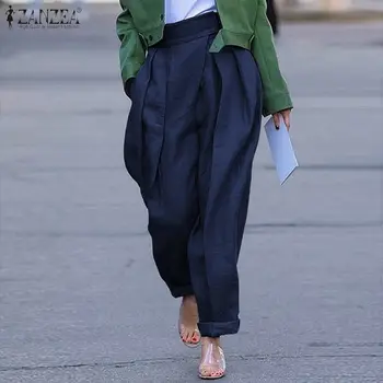 

ZANZEA 2020 Fashion Long Trousers Women's Pants High Waist Harem Pants Solid Loose Pockets Pantalones Femme Streetwear Bottoms