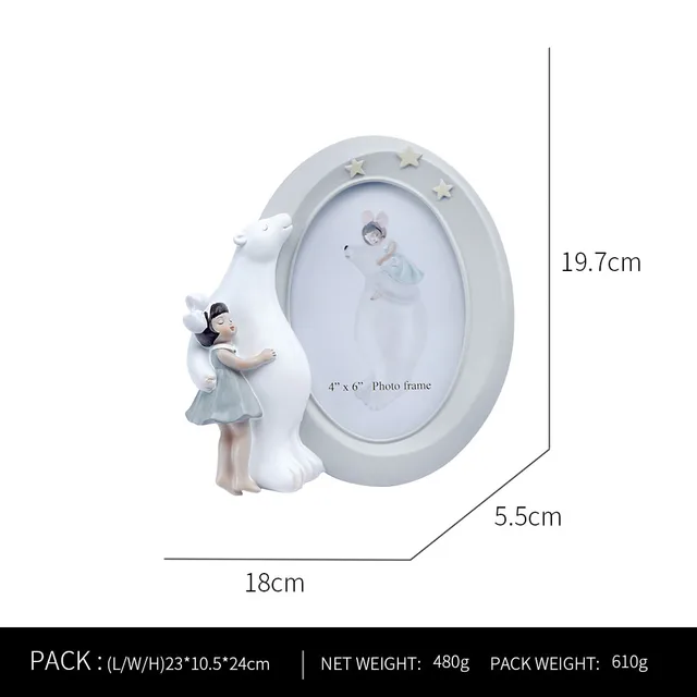 Ornaments For Home Cute Girl Rabbit Elephant Horse Statues Sculptures Figurines For Interior Room Decor Living Room Decoration Oval photo frame