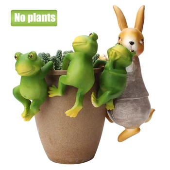 

4 Pcs Cartoon Simulation Cute Gray Rabbit Frog Garden Decoration Bonsai Ornaments Gardening Resin Crafts Flower Pot Decoration