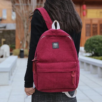

2020 Soft Fabric Corduroy Backpack Women Korean Style Teenage Girl School Bag Striped School Backpack Casual Travel Bag Mochila