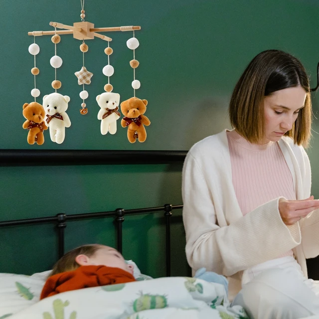 Baby Rattles Crib Mobiles Toy Rabbit Bear Pendant Animal Fox Bed Bell Rotating Music Rattles For Cots Projection Infant Gift Toy 6