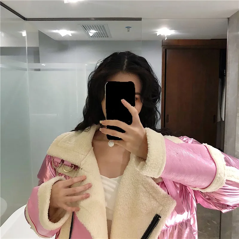 WHITNEY WANG осенне-зимняя модная уличная шерстяная куртка из искусственной кожи с подкладкой женская кожаная куртка в байкерском стиле Толстая парка пальто