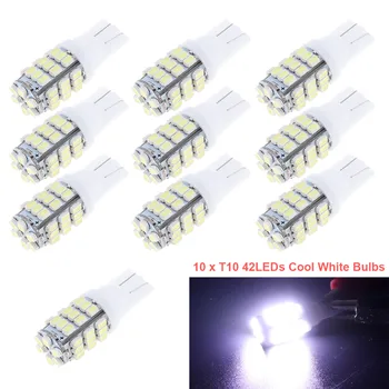 

10pcs T10 1206 Cool White Car Light Bulbs 42 SMD Backup Reversing LED Light Bulbs 921 912 906 168 W5W T10 168 6000K-6500 For Car