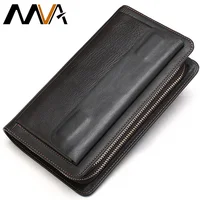 MVA Clutch Male Men's Wallet Genuine Leather Double Zipper Men's Clutch Bags purse for men Passport/Phone Wallets for credit car 1