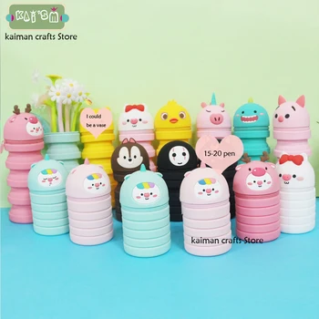 

Silicon Cute Cartoon Custom Pencil case School Kids Fashion cylinder silicon pencil case for whole sale