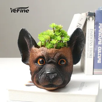

YeFine Resin Flower Pots Decorative Individuality Puppy Head Shape Desktop Planter Flowerpots Cartoon Animal Desktop Crafts