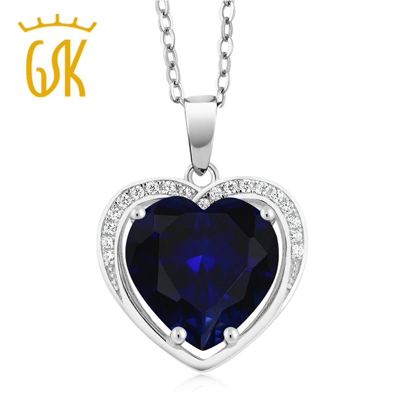 GemStoneKing Твердые 925 пробы серебро 4,20 карат в форме сердца имитация сапфира кулон ожерелье для женщин
