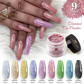 

SAVILAND Diamond Dip Powder Neon Phosphor French Nail Art Natural Dry Color Holographic Glitter Nail Art Decoration No Need Lamp