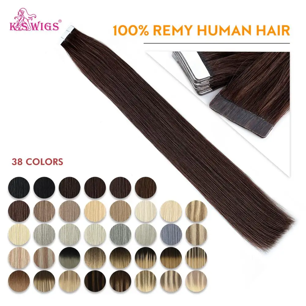 Hair-Extension WIGS Human-Hair Seamless Double-Drawn Invisible Adhesive Tape-In Remy