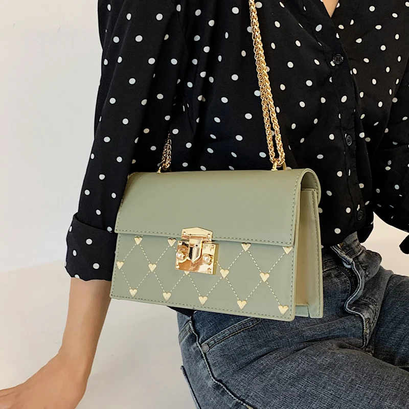 

Elegant Female Flap Square Bag 2019 New Quality PU Leather Women's Designer Handbag Lock Chain Shoulder Messenger Bag Purses
