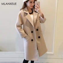 Однотонное зимнее шерстяное пальто, женское свободное двубортное длинное кашемировое пальто, Женское шерстяное пальто размера плюс, осенняя верхняя одежда