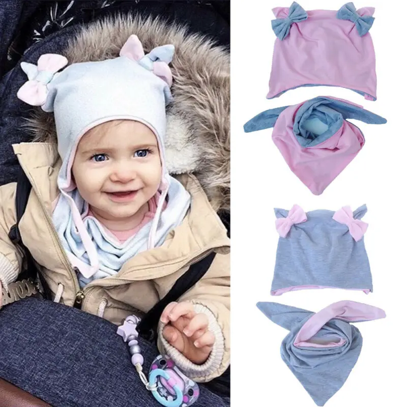 Новые милые детские шапки, набор для малышей, для мальчиков и девочек, зимняя теплая шапка, набор шарфов с воротником