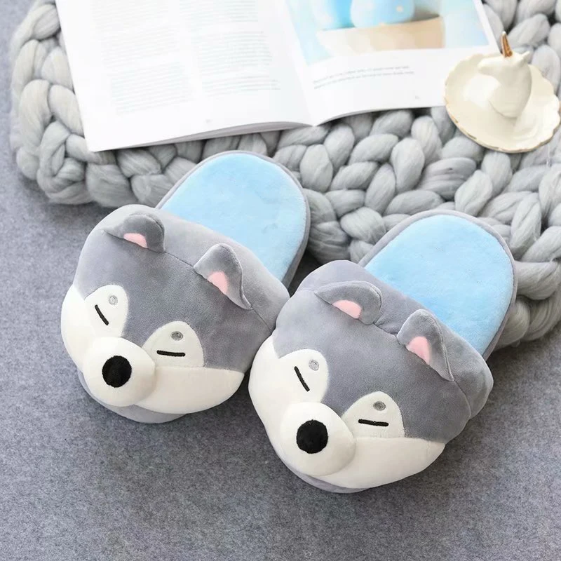 Dog Cute Animal Slipper For Women Girls Fashion Kawaii Fluffy Winter Warm Slippers Woman Cartoon House Slippers Funny Shoes